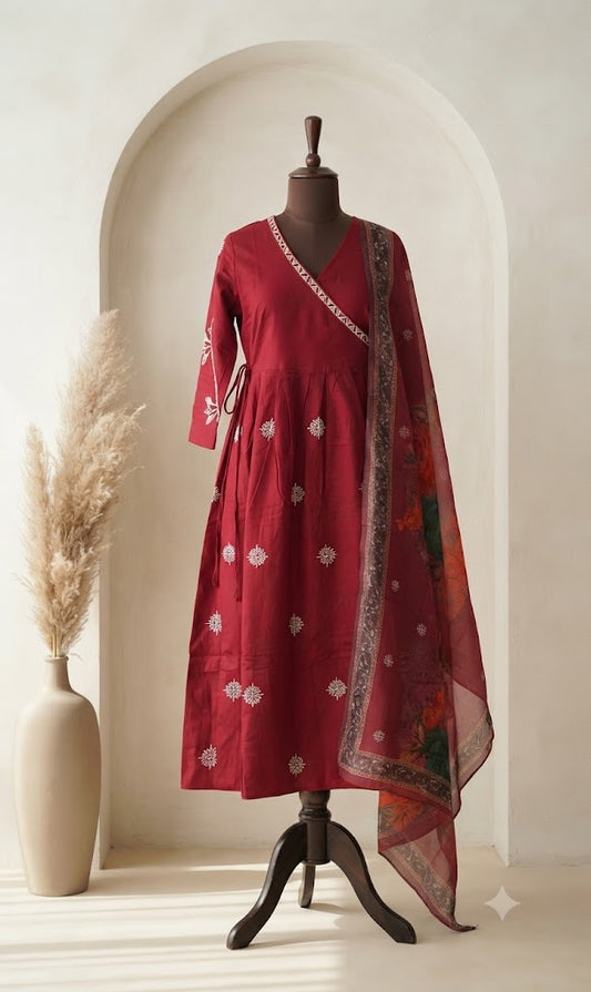 MAROON SILK ETHNIC SUIT-2043