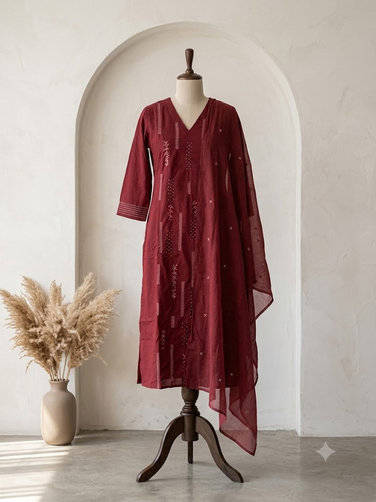 MAROON COTTON KURTI SET-1683