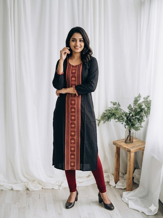 BLACK AJRAKH PANEL KURTI-6076