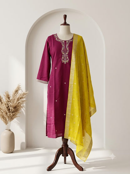 MAROON SILK ETHNIC SUIT-1022