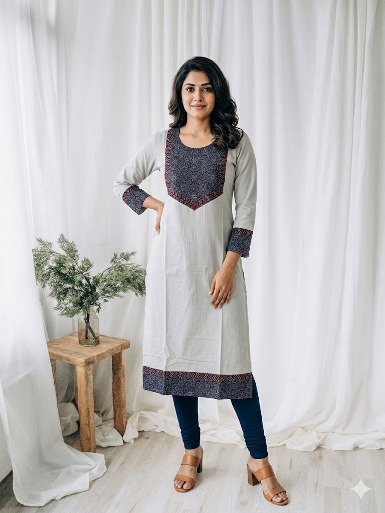AJRAKH AURA GREY KURTI-6034
