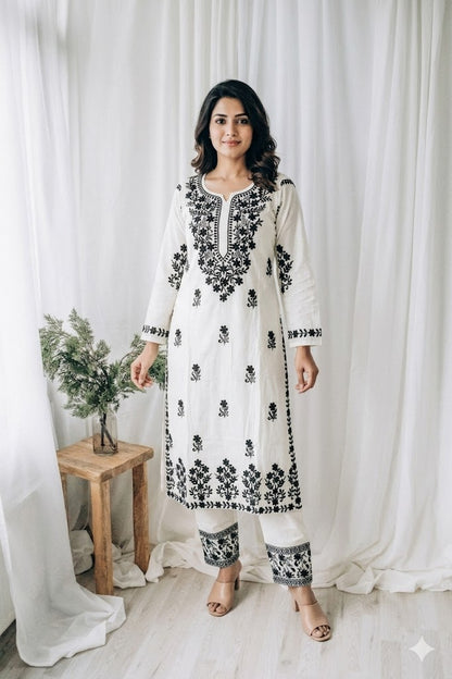 WHITE CHIKANKARI COORDSET-0111