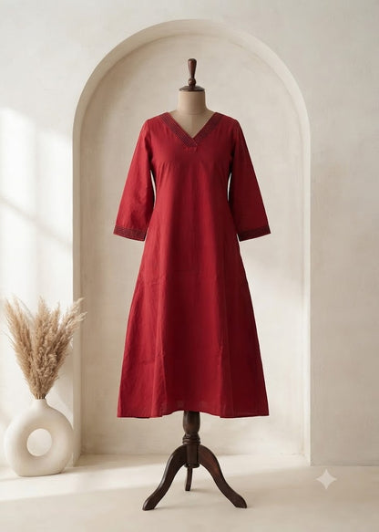 MAROON COTTON COORDSET-0139