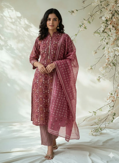 PINK AJRAKH ETHNIC SUIT - 1487