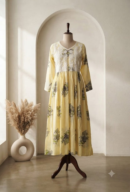 YELLOW FLORAL KURTI-6046