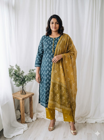 LOOM & BLOOM KURTI SET-BLUE-1244