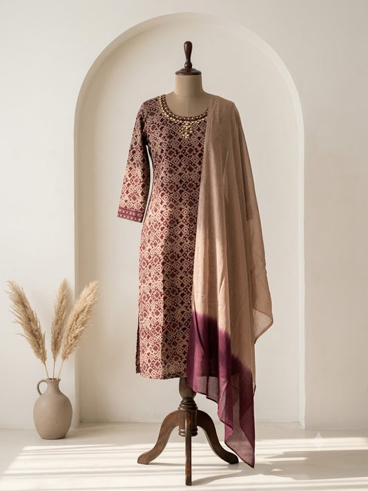 MAROON SILK ETHNIC SUIT-1276