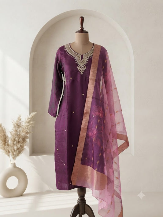 PURPLE SILK ETHNIC SUIT-1471