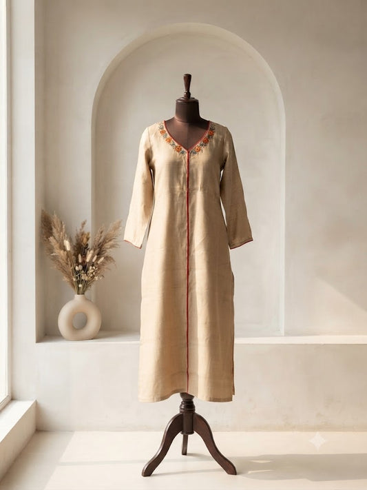 KASAVU ORANGE FLORAL KURTI-6140