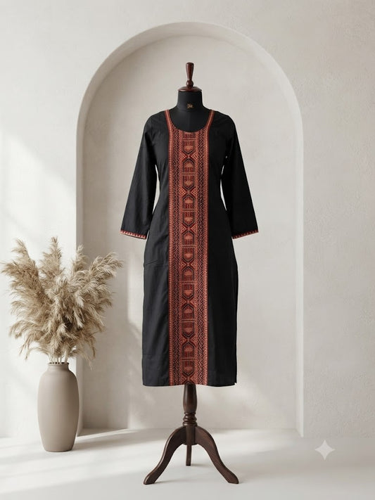 BLACK AJRAKH PANEL KURTI-6076
