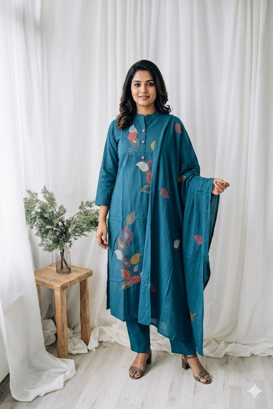 BLUE COTTON KURTI SET-1501