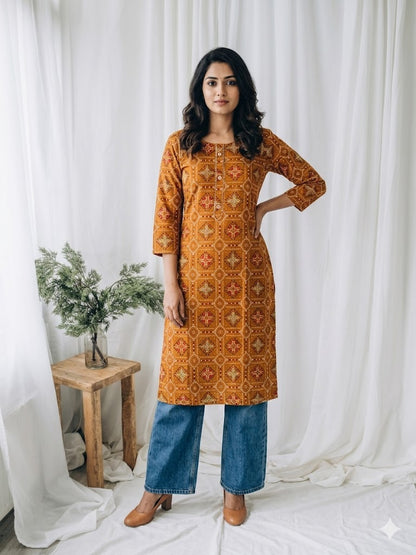 PIXEL MUSTARD KURTI-6021