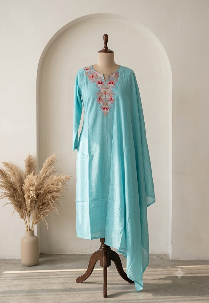 BLUE COTTON KURTI SET-1719