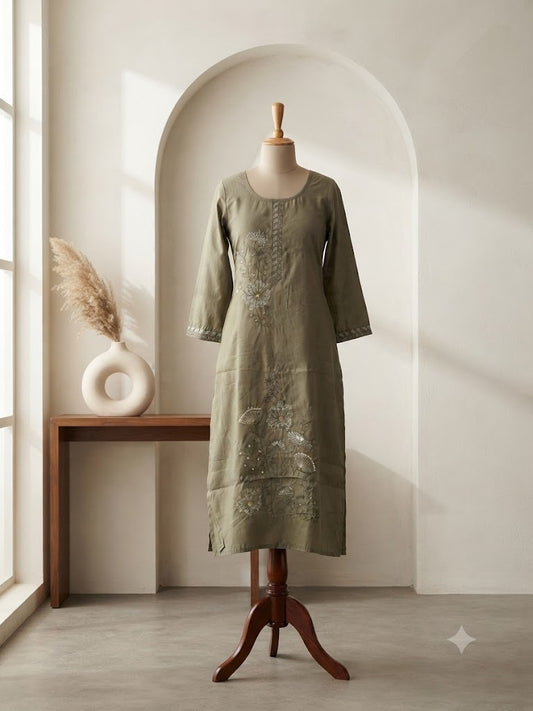 GREEN SILK KURTI-6127