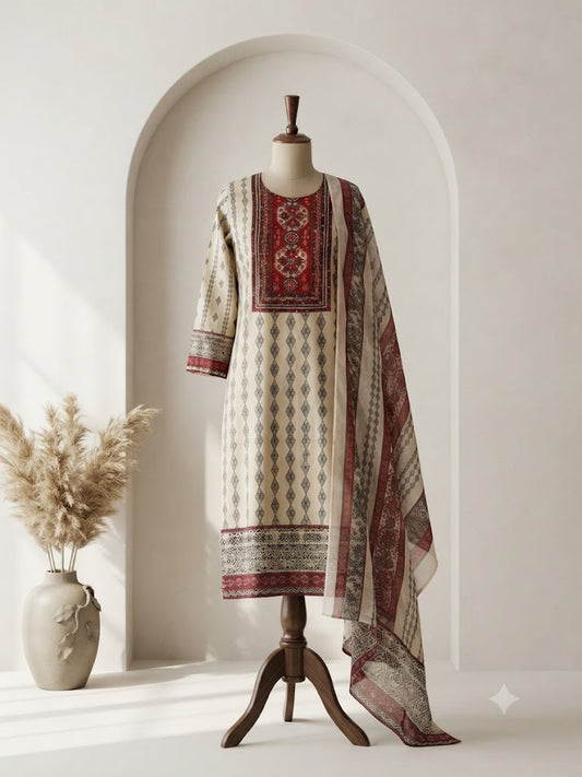 CREAM HERITAGE ETHNIC SUIT-1510