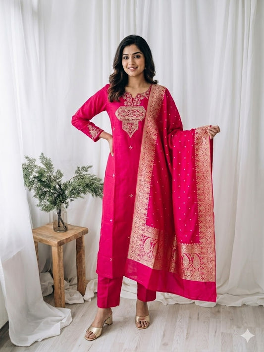 PINK SILK ETHNIC SUIT-1382