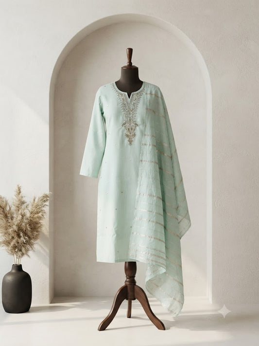 BLUE SILK ETHNIC SUIT-1219