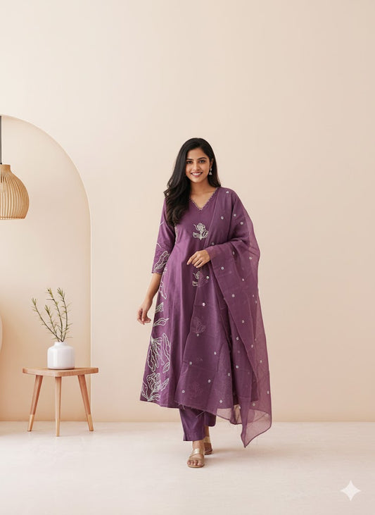 PURPLE SPRING KURTI SET-2086