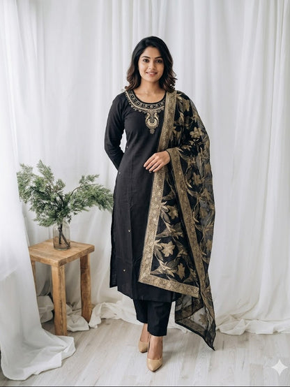 ROYAL WEAVE BLACK ETHNIC SUIT-1582