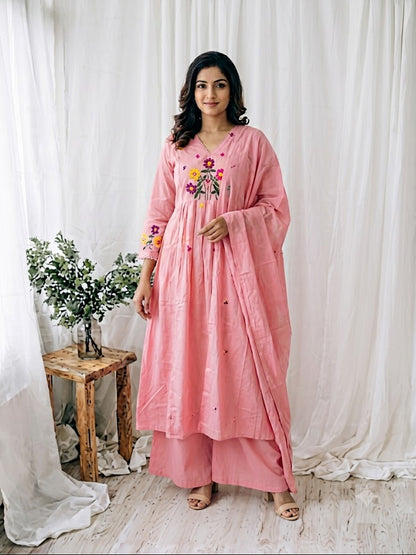 MULBLOOM PEACH KURTI SET-1695