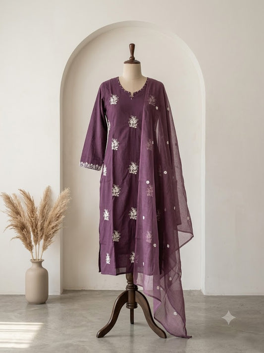 PURPLE COTTON KURTI SET-1427