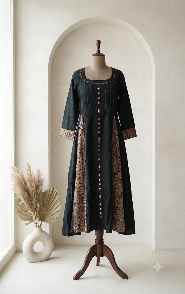 BOTTLE GREEN KALAMKARI COORDSET-0162