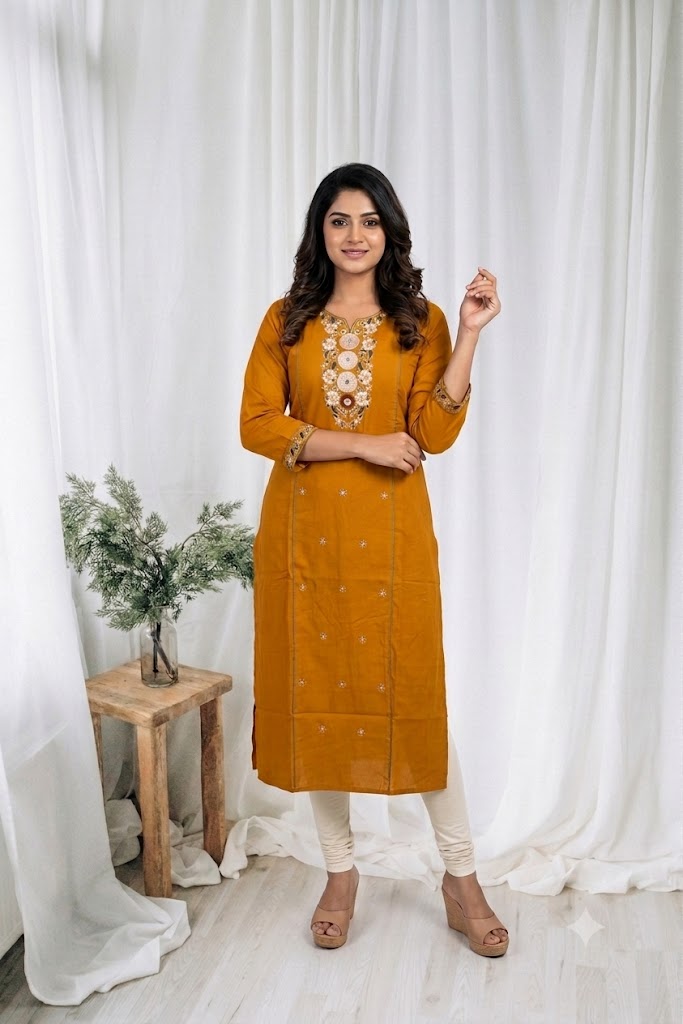 YELLOW FLORAL KURTI-6086