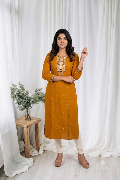 YELLOW FLORAL KURTI-6086