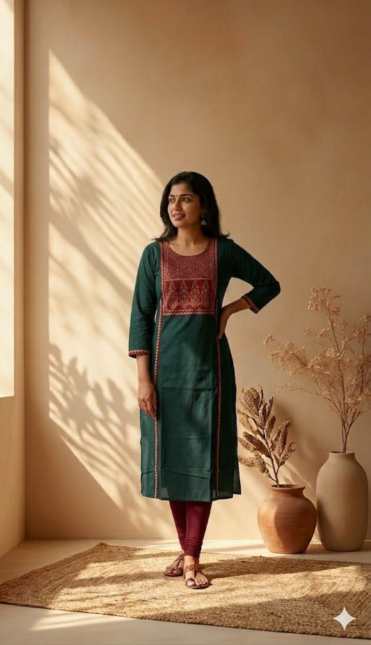 AJRAKH GRACE GREEN KURTI-6033