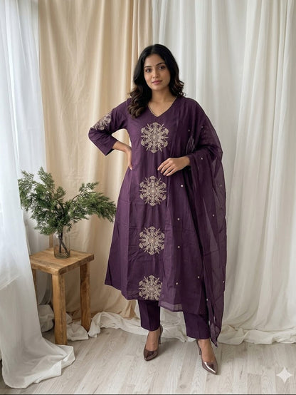 PURPLE MOTIF KURTI SET-2089