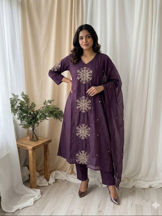 PURPLE MOTIF KURTI SET-2089