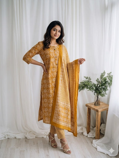 CASUAL COMFORT MUSTARD KURTI SET-1413