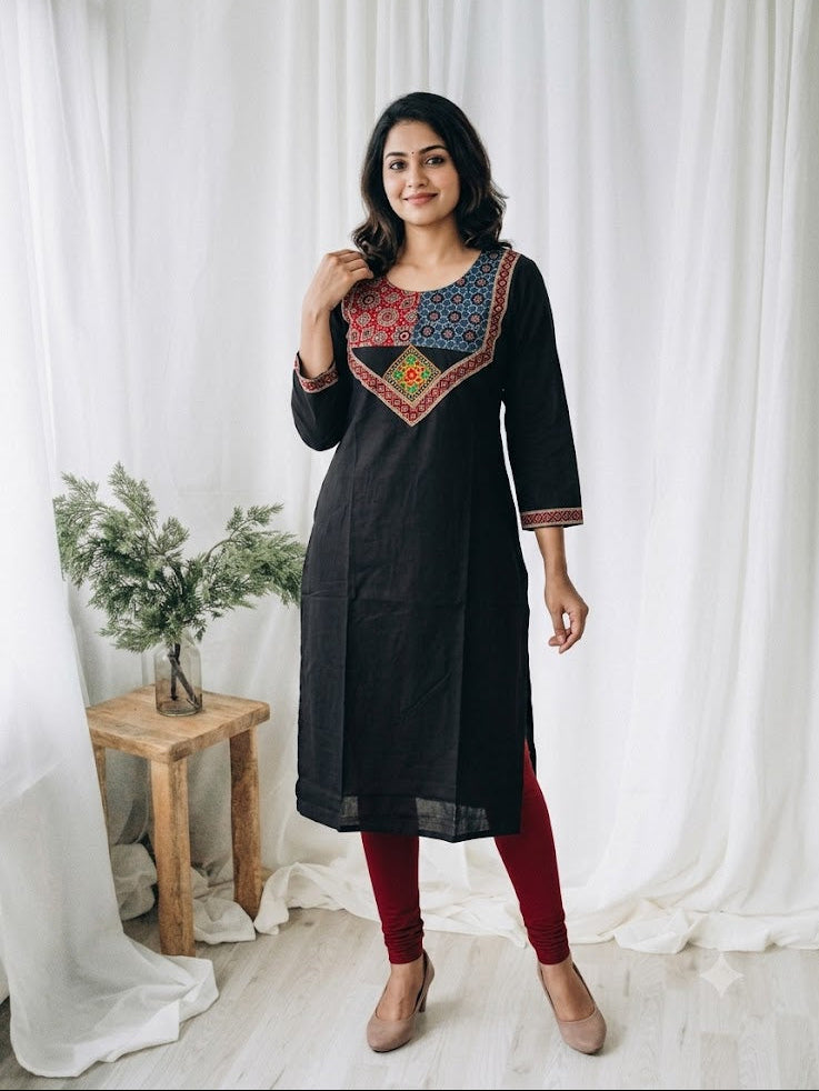 AJRAKH BLACK KURTI-6088