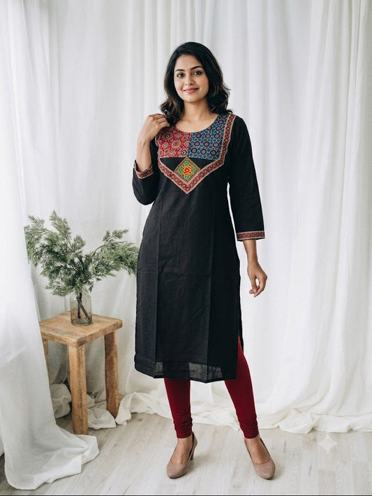 AJRAKH BLACK KURTI-6088