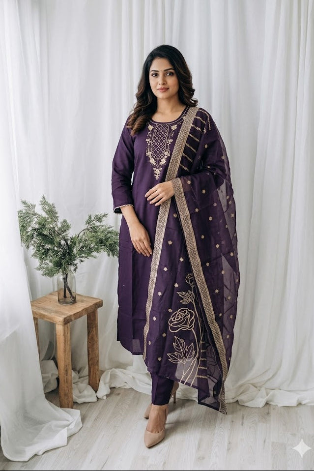 ROYAL WEAVE PURPLE ETHNIC SUIT-1581