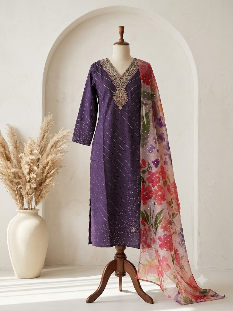 PURPLE LAWN ETHNIC SUIT-1200