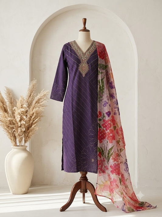 PURPLE LAWN ETHNIC SUIT-1200