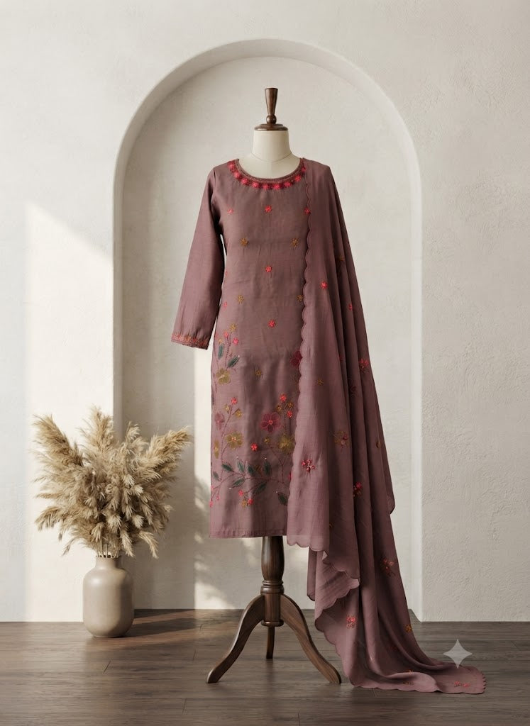 MAUVE CHANDERI ETHNIC SUIT-1741