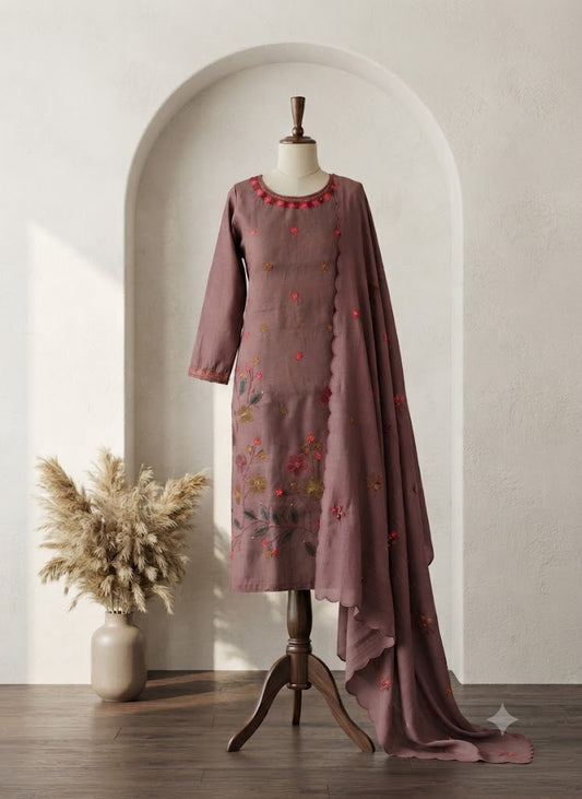 MAUVE CHANDERI ETHNIC SUIT-1741
