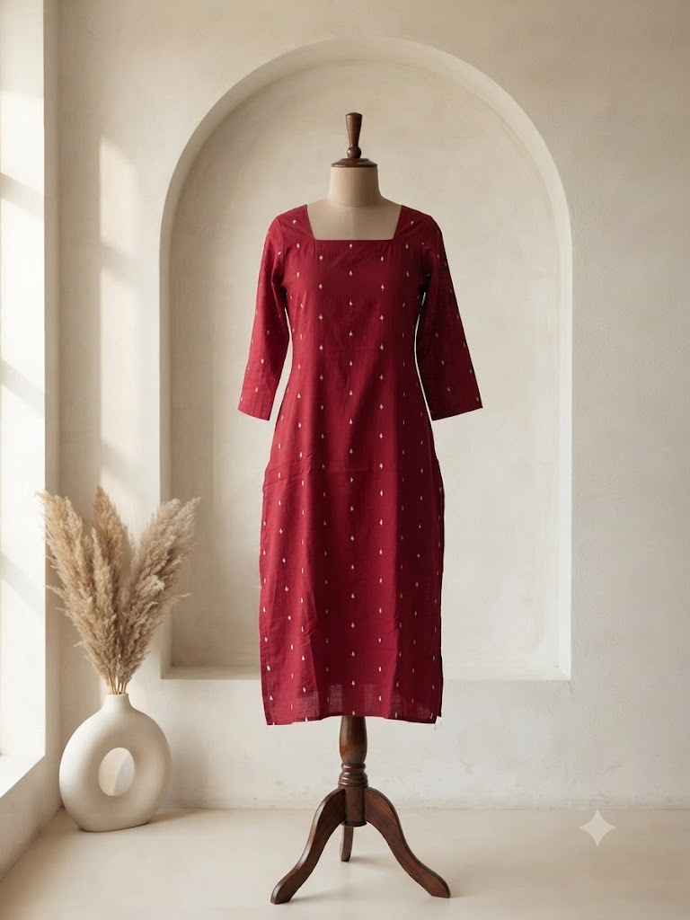 MAROON HANDLOOM COORDSET-0158