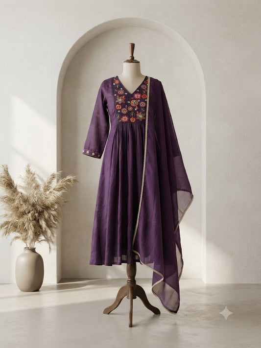 PURPLE CHANDERI ETHNIC SUIT-1708