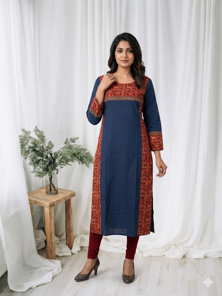 BLUE WARLI PRINT KURTI-6040