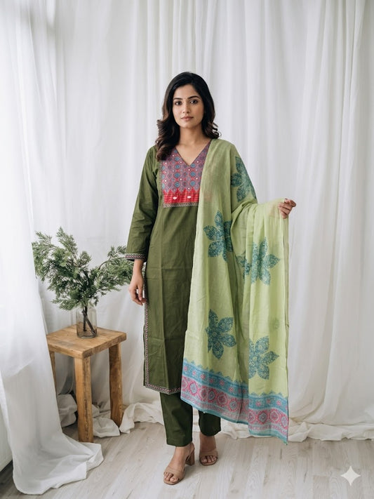 MEHENDI GREEN KURTI SET-1622