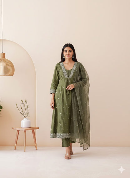 GREEN FLORET KURTI SET-2081