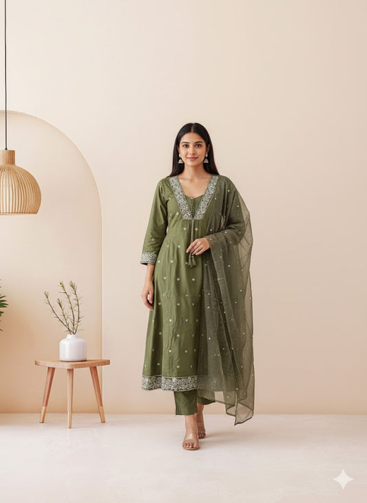 GREEN FLORET KURTI SET-2081