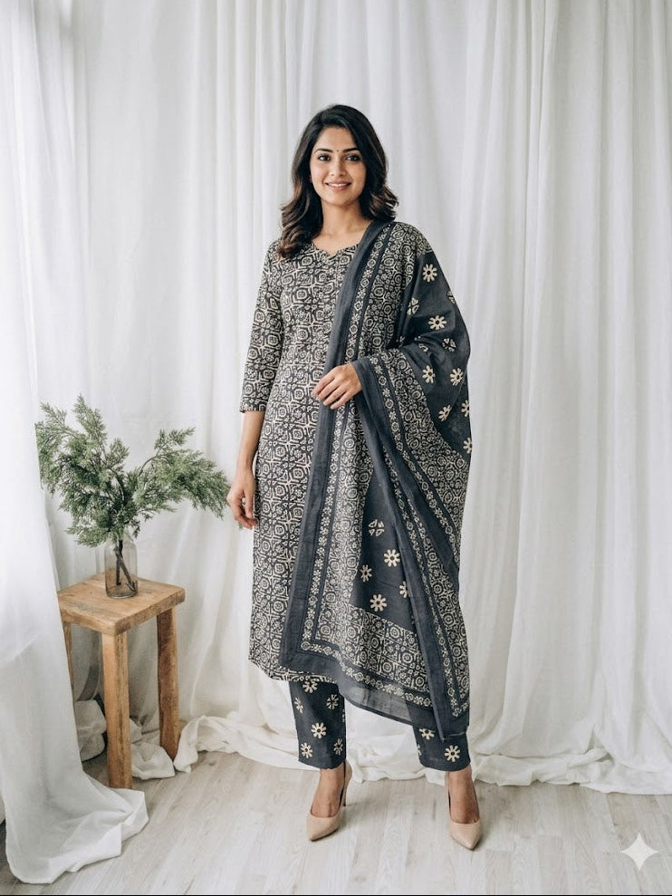 CASUAL COMFORT CHARCOAL KURTI SET-1413