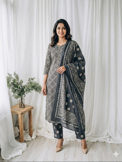 CASUAL COMFORT CHARCOAL KURTI SET-1413