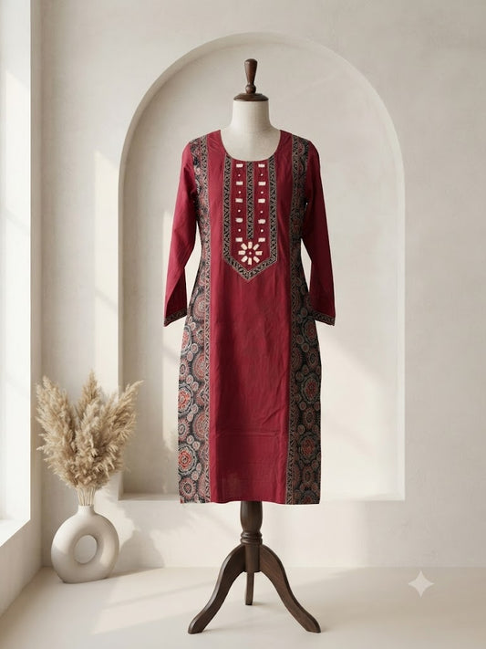 MAROON MIRROR KURTI-6154