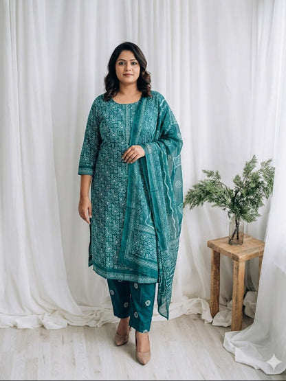 LOOM & BLOOM KURTI SET-TEAL-1245