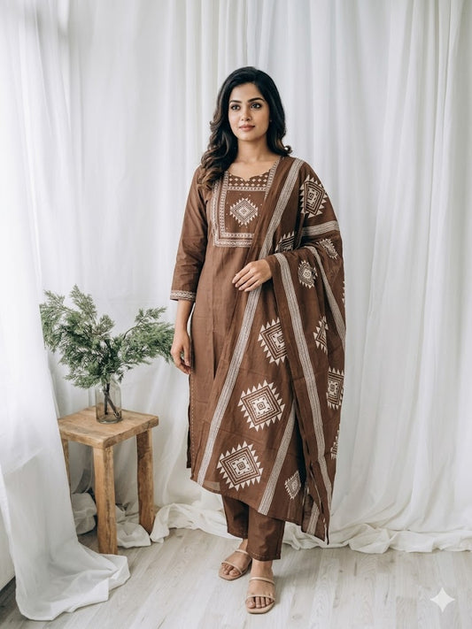 BROWN CLASSIC KURTI SET-1517